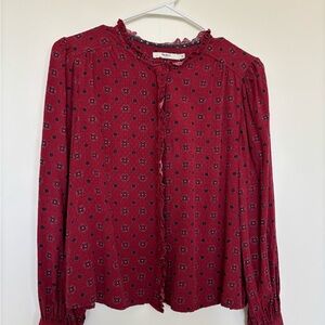 Pepe Jeans Burgundy Floral Dot Ruffle Blouse